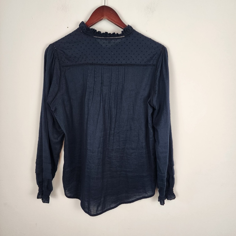Quince Navy Blue Ruffled Button-Front Blouse - Picture 2 of 7